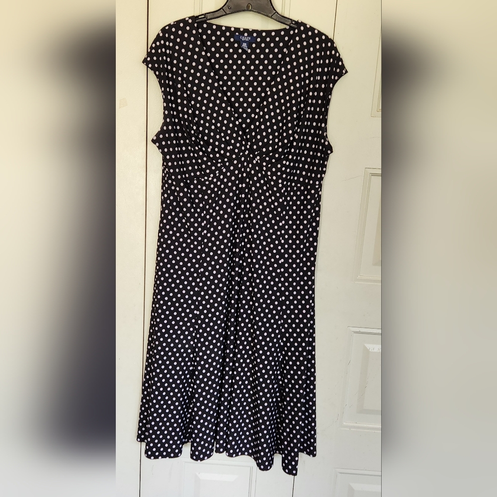 Chaps Black and White Polka Dot Midi Dress